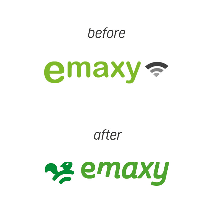 Emaxy logo prima e dopo