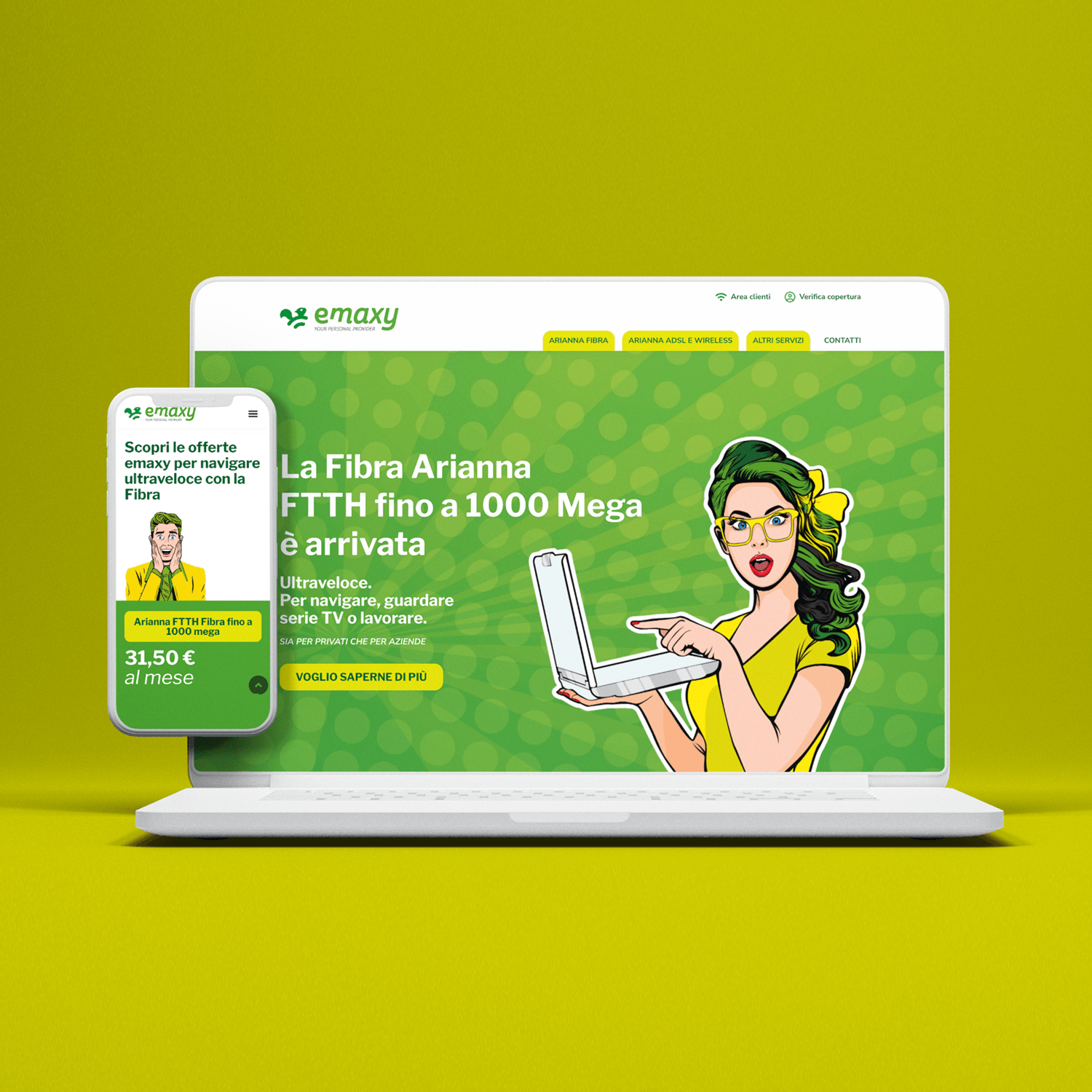 Sito Emaxy mostrato su pc e cellulare